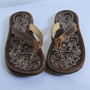 Olukai Paniolo Leather Stiched Flip Flop Sandals Womans Size 10 W